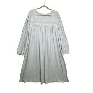 Ella Simone Womens 3X Light Blue Lace Trim Long Sleeve Nightgown Sleep Dress